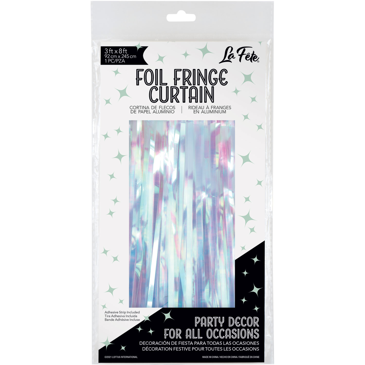 BLUE IRIDESCENT FOIL FRINGE CURTAIN