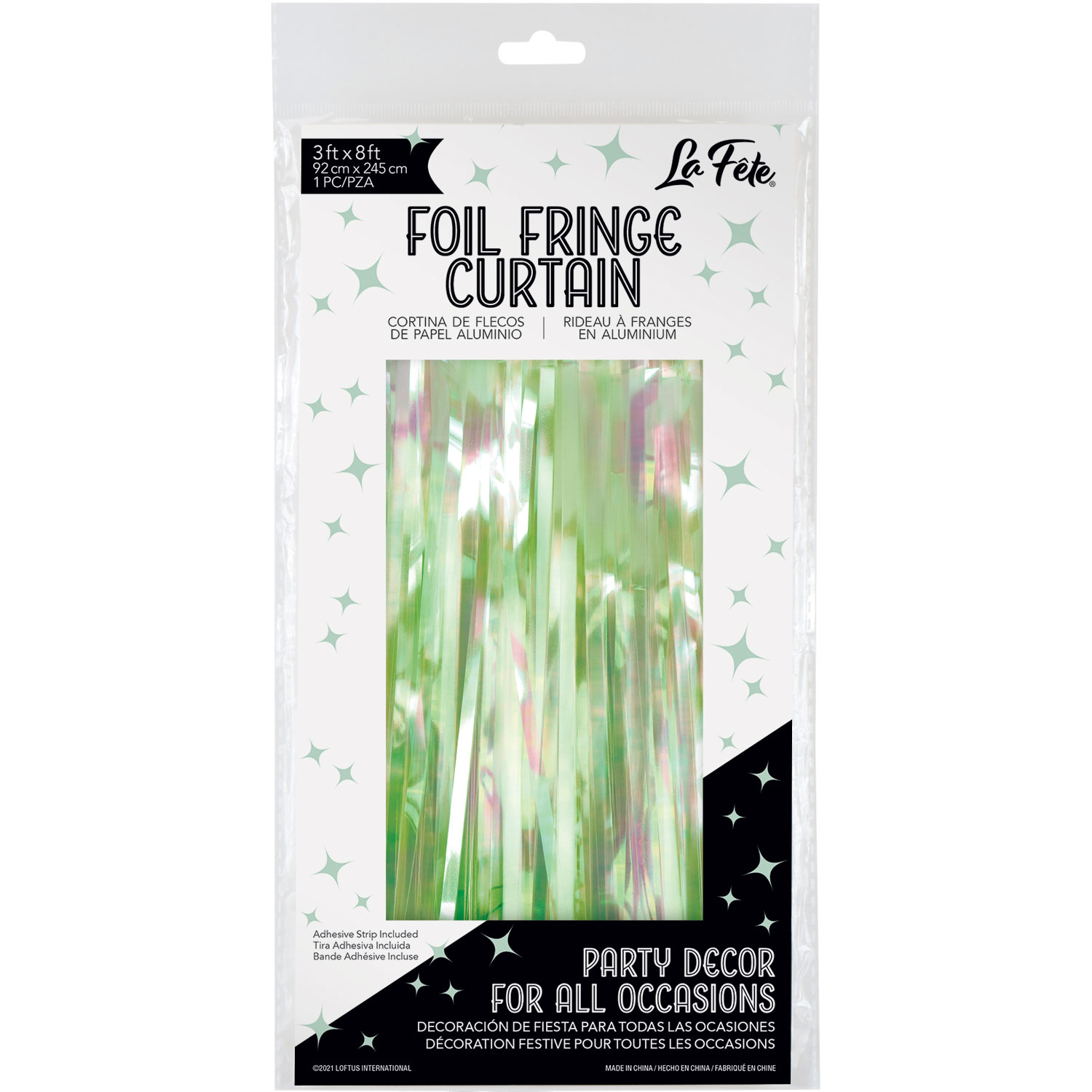 GREEN IRIDESCENT FOIL FRINGE CURTAIN