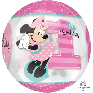 15" MINNIE 1ST BIRTHDAY CLEAR ORBZ