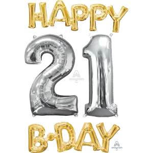 HAPPY BIRTHDAY 21 GOLD AND SILVER PHRASE BUNCH