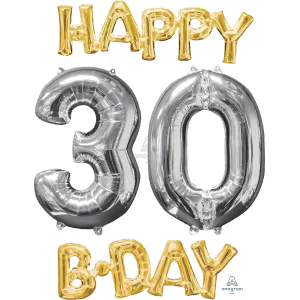 HAPPY BIRTHDAY 30 GOLD AND SILVER PHRASE BUNCH