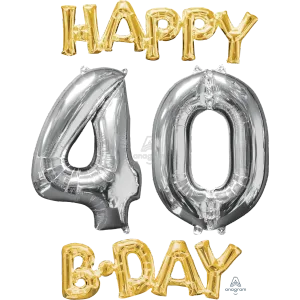 HAPPY BIRTHDAY 40 GOLD AND SILVER PHRASE BUNCH