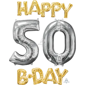 HAPPY BIRTHDAY 50 GOLD AND SILVER PHRASE BUNCH