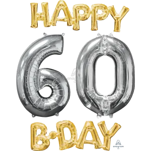 HAPPY BIRTHDAY 60 GOLD AND SILVER PHRASE BUNCH