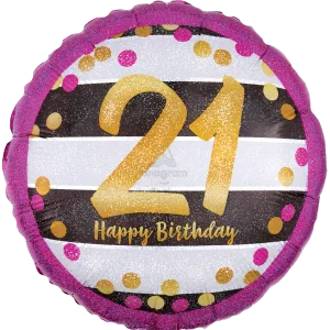 18" PINK & GOLD MILESTONE 21 HOLOGRAPHIC