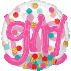 IT'S A GIRL CONFETTI DOTS SEE-THRU MULTI-BALLOON