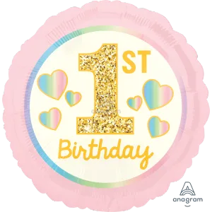 18" GIRL 1ST BIRTHDAY PINK & GOLD HX