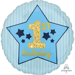 18" BOY 1ST BIRTHDAY BLUE & GOLD HX
