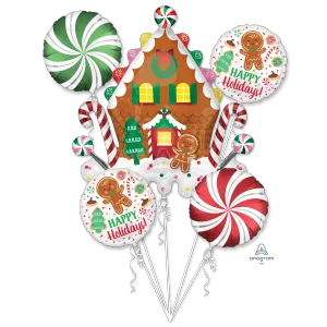 GINGERBREAD HOUSE & HOLIDAY COOKIES BOUQUET OF BALLOONS