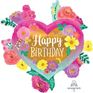 27" HAPPY BIRTHDAY PAINTED FLOWERS SUPER SHAPE 