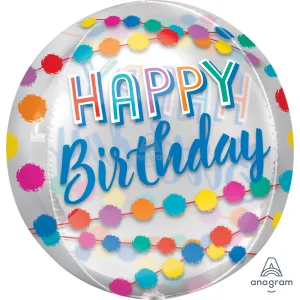 15" HAPPY BIRTHDAY RAINBOW PUFFS CLEAR ORBZ 