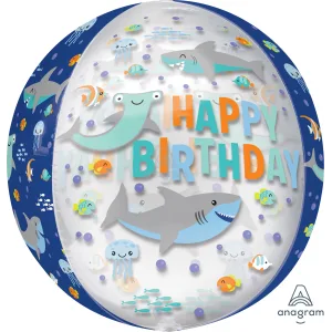 15" HAPPY BIRTHDAY SHARKS CLEAR ORBZ 
