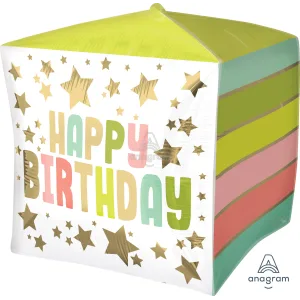 15" HAPPY BIRTHDAY GOLD STARS AND COLORS CUBEZ 