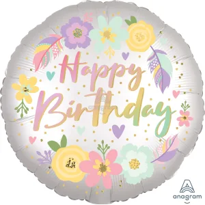 18" BOHO BIRTHDAY SATIN FLOWERS SATIN 