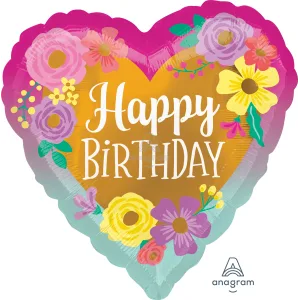 18" HAPPY BIRTHDAY PAINTED FLOWERS HX 