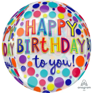 15" HAPPY BIRTHDAY JEWEL TONES CLEAR ORBZ 