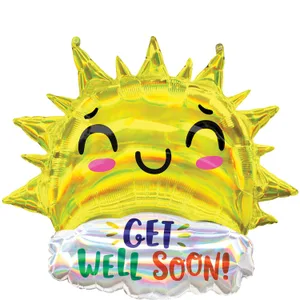 IRIDESCENT GET WELL HAPPY SUN HOLOGRAPHIC SUPER SHAPE