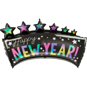 IRIDESCENT HAPPY NEW YEAR STAR BANNER HOLOGRAPHIC SUPER SHAPE