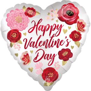 28" HAPPY VALENTINE'S DAY SATIN PAINTED FLOWERS JUMBO HX