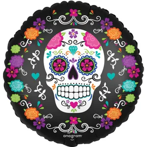 18" SUGAR SKULL & MARIGOLDS SATIN