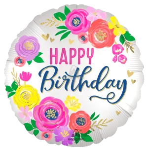 18" SATIN ARTFUL FLORAL BIRTHDAY