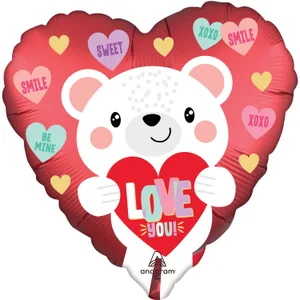 18" LOVE YOU WHITE BEAR SATIN