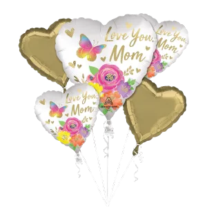 LOVE YOU MOM SATIN FLORAL BOUQUET OF BALLOONS