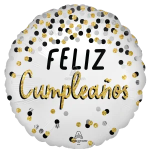 28" SATIN BLACK SILVER GOLD BIRTHDAY FELIZ CUMPLEANOS JUMBO HX