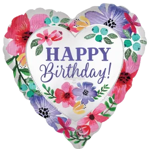 18" HAPPY BIRTHDAY FLORALS SATIN