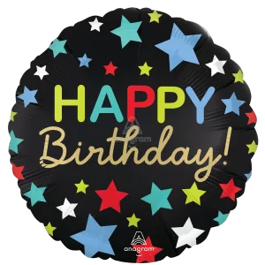 18" HAPPY BIRTHDAY STARS SATIN