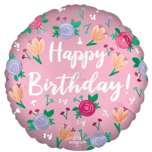 18" HAPPY BIRTHDAY PEONY SATIN