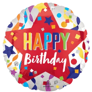 18" HAPPY BIRTHDAY STAR SATIN