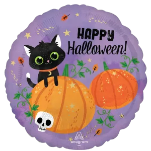 18" HALLOWEEN CAT & PUMPKINS HX
