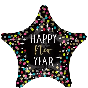 18" HAPPY NEW YEAR COLORFUL CONFETTI STARS STAR
