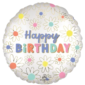 18" DAISIES HAPPY BIRTHDAY SATIN