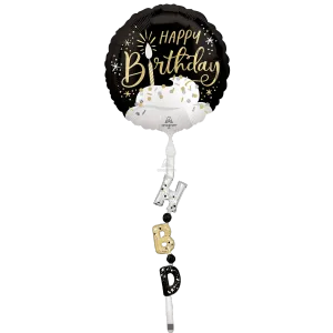 SATIN BLACK SILVER GOLD BIRTHDAY AIRWALKER