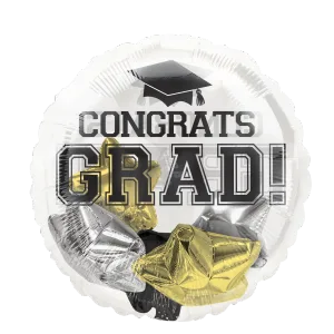 20" CONGRATS GRAD BLACK, SILVER, GOLD STARS INSIDERS