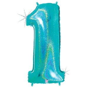 34" NUMBER 1 GLITTER HOLOGRAPHIC ROBIN'S EGG BLUE MEGALOON