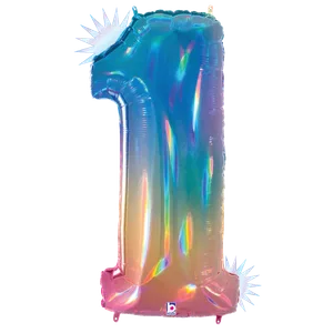 34" NUMBER 1 OPAL RAINBOW HOLOGRAPHIC MEGALOON