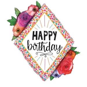 28" PINK CONFETTI BIRTHDAY DIAMOND SHAPE