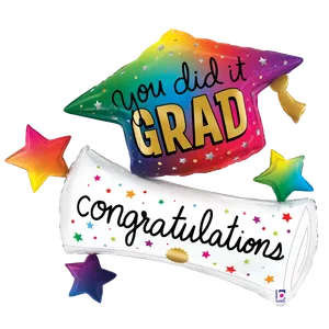 35" RAINBOW GRAD HAT DIPLOMA SHAPE