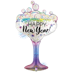 37" NEW YEAR CHAMPAGNE GLASS OPAL HOLOGRAPHIC SHAPE