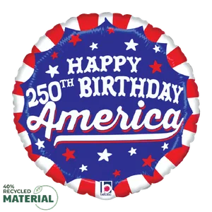 AMERICAN 250 BDAY 18" MAX FLOAT ROUND BALLOON