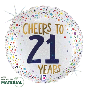 18" CHEERS TO 21 YEARS GLITTER HOLOGRAPHIC 