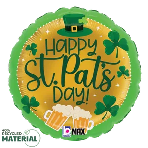 18" ST. PAT'S BEER AND SHAMROCKS MAX FLOAT ROUND BALLOON