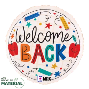 Welcome Back Doodles 18" MAX Float Round Balloon, Packaged