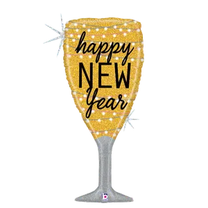 37" NEW YEAR CHAMPAGNE GLASS HOLOGRAPHIC SHAPE