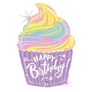 27" PASTEL BIRTHDAY CUPCAKE HOLOGRAPHIC SHAPE