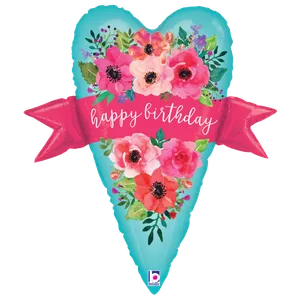 29" WATERCOLOR BIRTHDAY BANNER HEART SHAPE