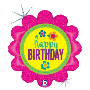 18" BIRTHDAY BUTTON FLOWERS HOLOGRAPHIC